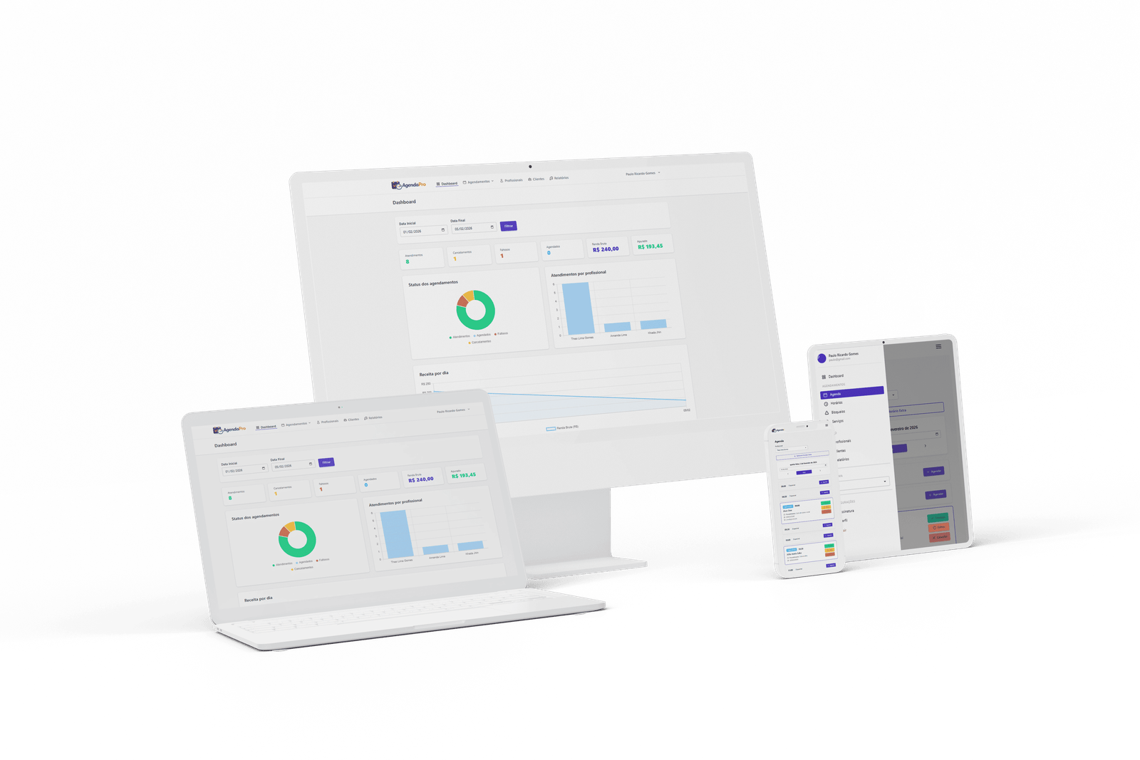 Interface do sistema AgendaPro mostrando calendário e agendamentos